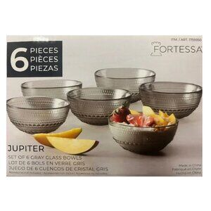 Fortessa Jupiter Gray Glass Bowls Set of 6 - Cereal, Soup, Salad